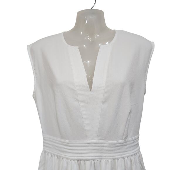 Maison Jules Sleeveless Split Neck Fit & Flare Dress Side Zip White Size Medium - Picture 3 of 10
